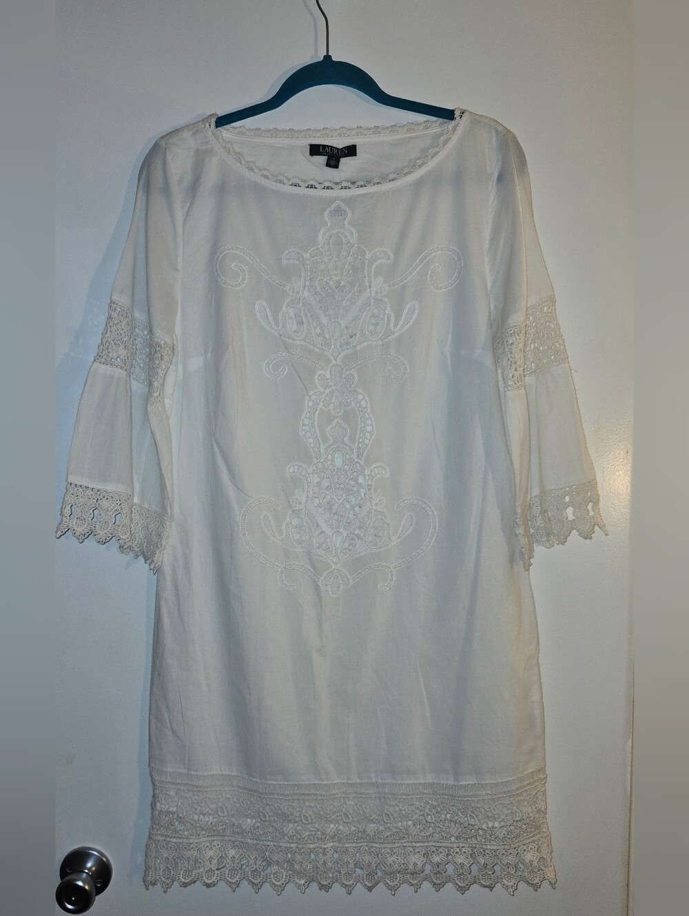 Lauren Ralph Lauren White Embroidered Boho Tunic Top